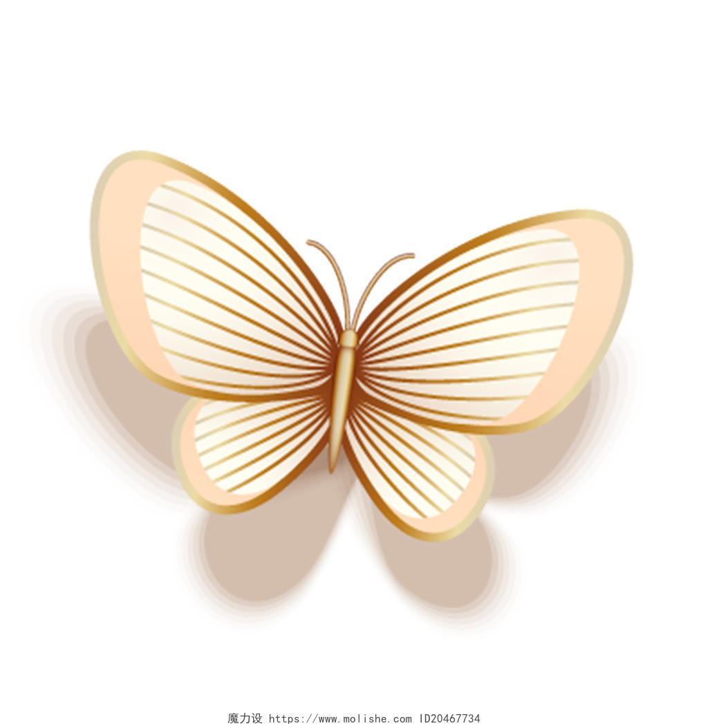 金色线条蝴蝶金属动物PNG素材